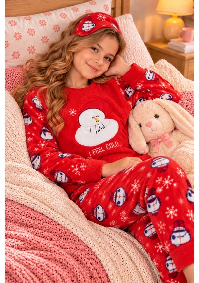 Free Beka Kız Çocuk Yılbaşı Desenli Yumuşak Kalın Kışlık Aplike Nakışlı Polar Pijama Takımı Ve Göz Bandı Sıcak Tutan Kırmızı Free Beka Kız Çocuk Yılbaşı Desenli Yumuşak Kalın Kışlık Aplike Nakışlı Polar Pijama Takımı Ve Göz Bandı Sıcak Tutan Kırmızı