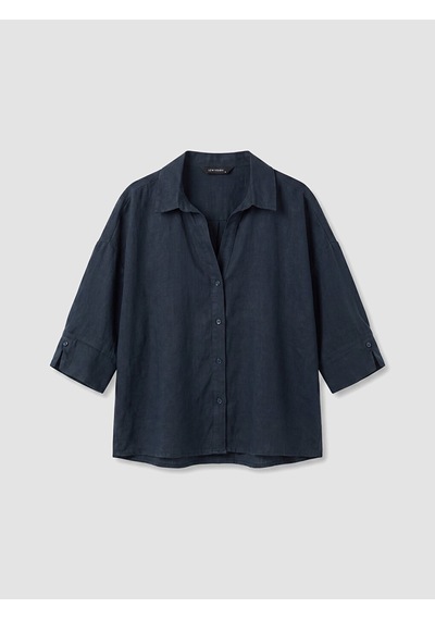Lcw Vision Lacivert Oversize Kadın %100 Keten Gömlek