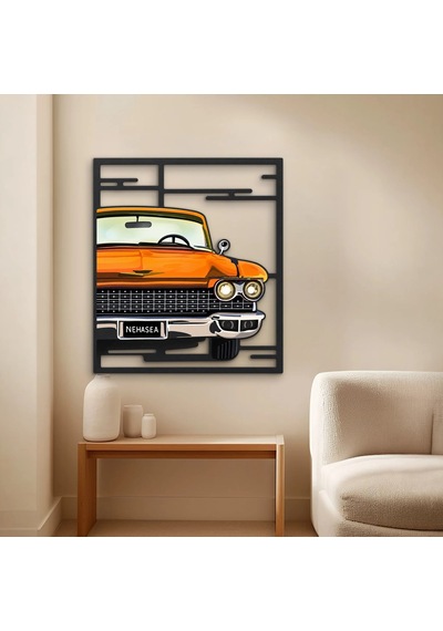 Turuncu Klasik Amerikan Otomobili - Metal Tablo - Dec0316 84 X 95 Cm Çok Renkli