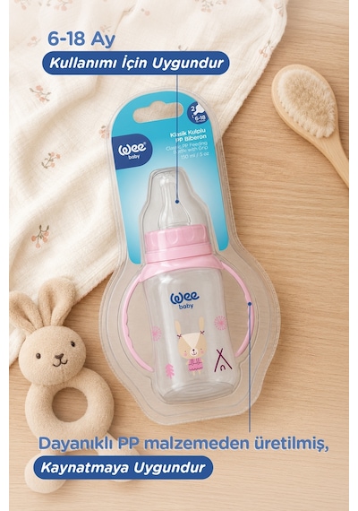 Wee Baby Klasik Kulplu PP Biberon 150 ML Pembe