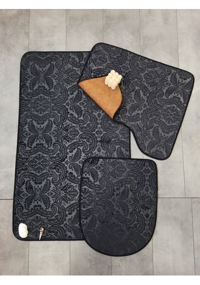 Bonny Home 3 Lü Siyah Ultrasoft Desenli Klozet Takımı Banyo Halısı Siyah