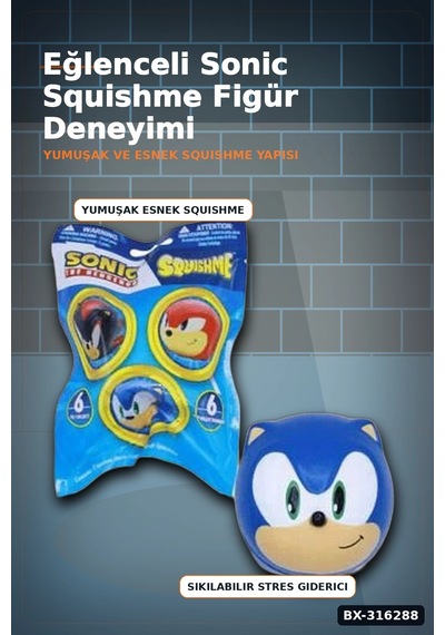 Sonic Figür Squishme Stres Oyuncağı Sürpriz Paket - 1 Adet Rastgele Model Bx-316288