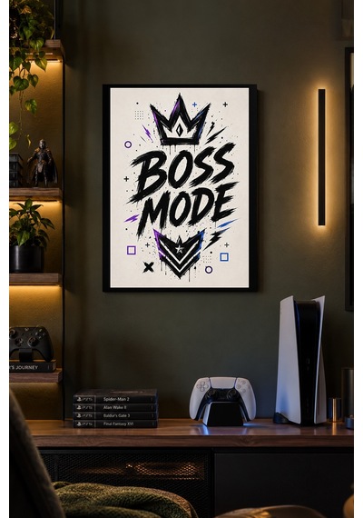 Taçlı Oyun Modu Teması Desenli Dekoratif Mdf Tablo, Çerçeve Görünümlü Ahşap Poster