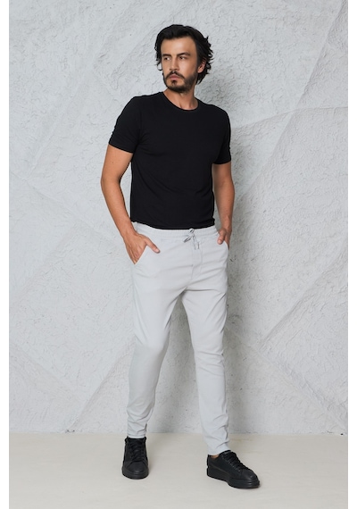 Blayn Jeans Erkek Krem Jogger Pantolon Rahat Kesim, Bağcıklı, Mevsimlik Günlük Kullanım Gümüş