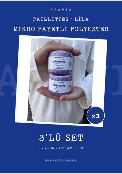 Lana Gatto Paillettes Örgü İpi 3'lü Set 3 X 25 Gr Mikro Payetli Polyester Lila