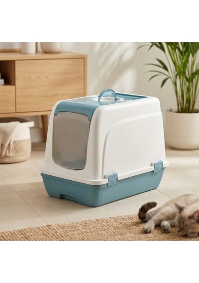 1 Adet Kapalı Çekmeceli Orta Boy Kedi Tuvaleti Mavi