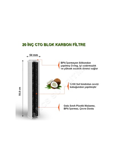 20 Inç Kartuş Cto Blok Karbon Filtre