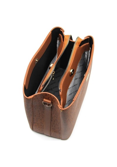 Just Polo Kadın Monogram Baskılı El Ve Omuz Çantası Ebat 25 X 25 Taba
