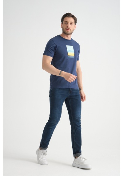 Shooter Sportwear Shooter Erkek T-shirt %100 Pamuk Minimalist Tasarım Regular Kalıp Baskılı İndigo