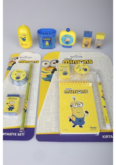 X Dekomus , Lisanslı Minions 12 Parça Kırtasiye Seti Silgi,kurşun Kalem,not Defteri,kalemtraş Diğer