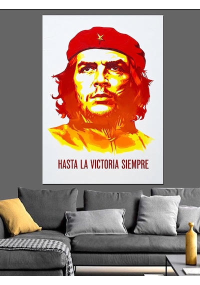 Che Guevara Renkli Portre Dekoratif Kanvas - Mdf Ahşap Tablo