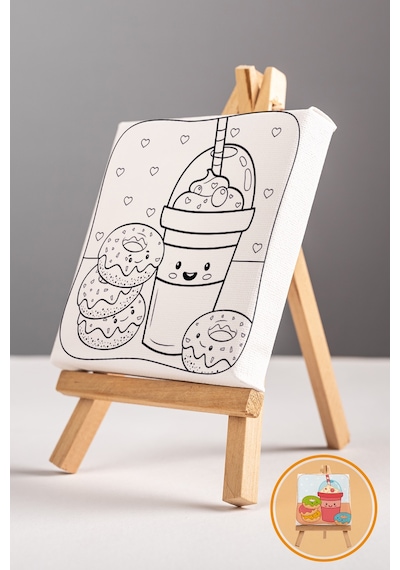 Sevimli Donut Ve Milkshake Çocuk Eğitici Tuval Boyama Hobi Seti