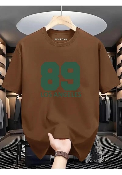 89 Los Angeles Baskılı Oversize Tişört Kahverengi