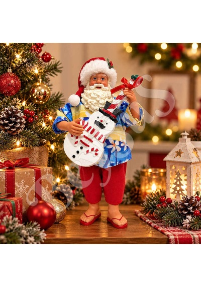 Havai Gömlekli Gitarlı Noel Baba Dekoru 28 Cm