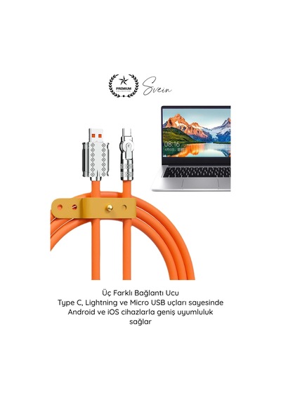 Şarjkablosu 3in1 Manyetik Hızlı Şarj Kablosu 120w Type C Lightning Micro Usb Çinko Alaşımlı 1.2 Met