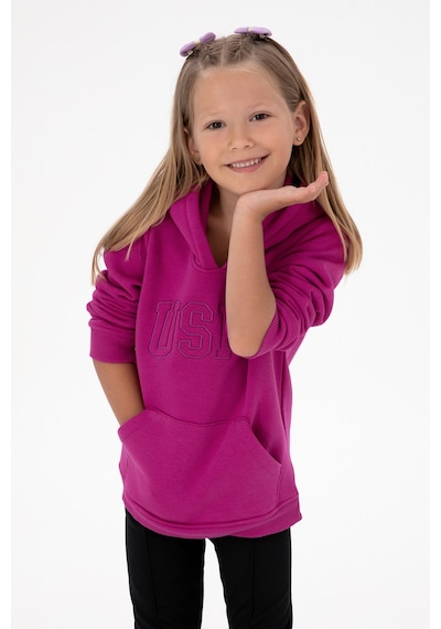 U.S. Polo Assn. Kız Çocuk Fuşya Kapüşonlu Şardonlu Basic Sweatshirt 50314311-VR023