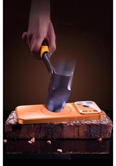 Pro Max İle Uyumlu Kılıf Kamera Tasarımı Mag-safe Destekli Temperli Cam Arka Yüzey Şık Turuncu Renk Darbelere Kar Diğer