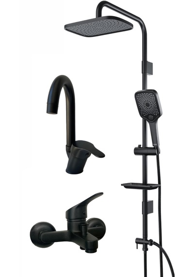 Armour Armatür Siyah Banyo Batarya Seti 3 Lü Set Siyah