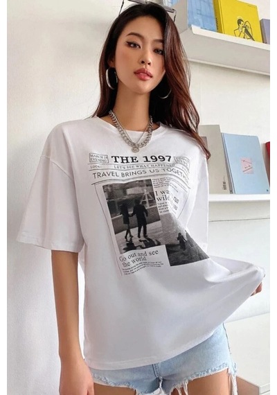 Startmore The 1997 Baskılı Oversize T-shirt Garalio Beyaz