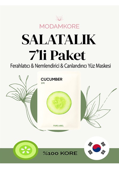 Modamkore 7'li Paket Salatalık Özlü Kore Yüz Maskesi Ferahlatıcı Yoğun Nem