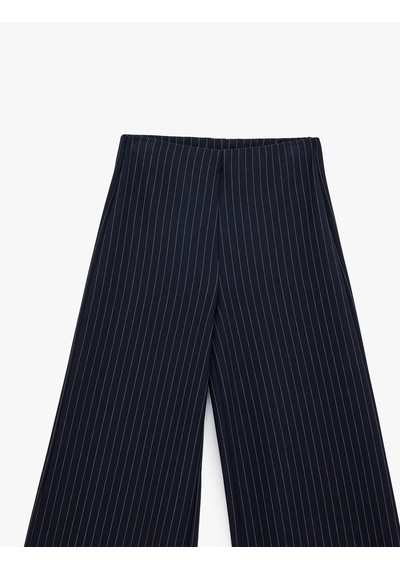 Koton Normal Bel Çizgili Geniş Paça Pantolon Beyaz Çizgili 6sak40019ek Beyaz Çizgili