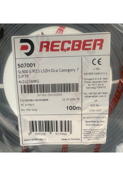 Reçber Sl900 S/f23 Lszh-dca Cat 7 S/ftp 100 Metre Gri