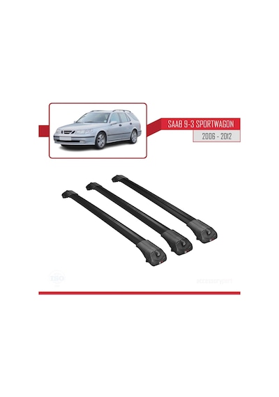 Saab 9-3 Sportwagon 2006-2012 Arası İle Uyumlu Ace-1 Ara Atkı Tavan Barı Siyah 3 Adet Bar