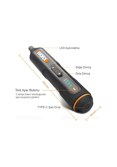 Worx WX240 4V/1.5Ah Li-ion Akıllı Şarjlı Tornavida + 26 adet