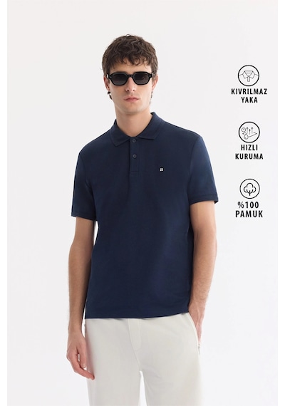 Avva Erkek Lacivert Kıvrılmaz Polo Yaka %100 Pamuk Basic Regular Fit T-shirt B001032