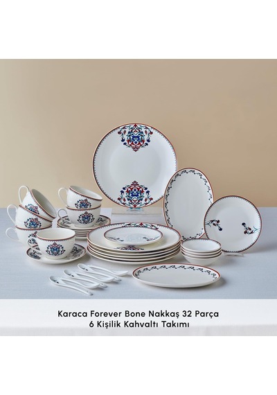 Forever Bone Nakkaş 26 Parça 6 Kişilik Kahvaltı Takımı Çok Renkli