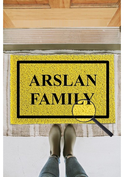 KIVIRCIK PASPAS KISIYE OZEL FAMILY SARI 40X60 CM Dekoratif Çok Amaçlı Iç ve Dış Kapı Paspası