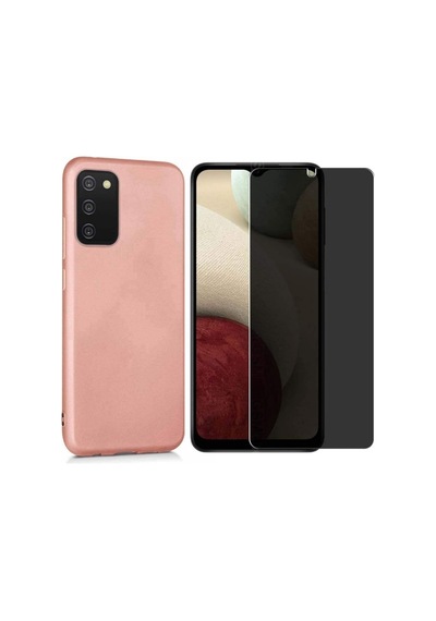 Samsung Galaxy Uyumlu A03s Esnek Soft Tasarım Kılıf Ve Hayalet Privacy Gizli Ekran Koruyucu Col177142-rose Gold