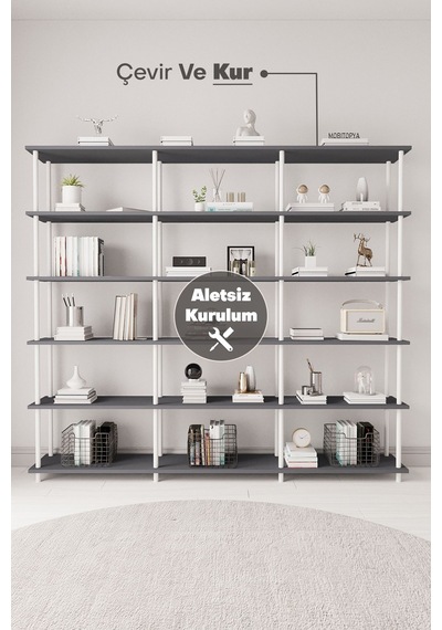 Çevir Kur 200 Cm Antrasit Kitaplık Bd 200 177 29 Cm Antrasit