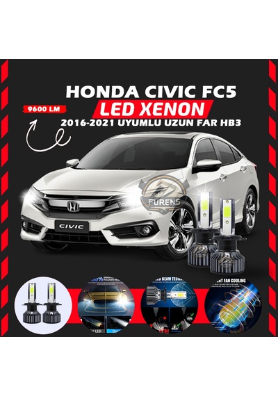 Honda Civic Fc5 2016-2021 Uzun Far Uyumlu Şimşek Etkili Led Xenon Pro Series Hb3