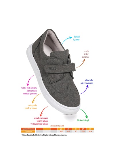 Kiko Kids Richie Cırtlı Günlük Erkek Çocuk Casual Ayakkabı Füme Füme