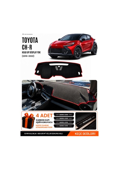 Toyota Chr Head Up Display Yok 2024-2026 Uyumlu Torpido Örtüsü - Siyah Kırmızı