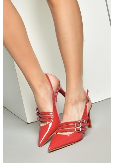 Fox Shoes R654218308 Kırmızı Rugan İnce Topuklu Kadın Ayakkabı Kırmızı