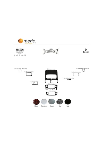 Meriç® Toyota Uyumlu Avensis Ön Torpido Kaplama 9 Parça 2004-2005 (530157418)