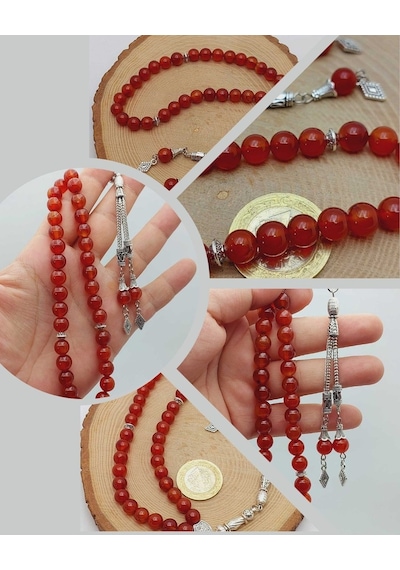 Yemen Akik Taşı Tesbih 33lük 8mm 55998 Çok REnkli