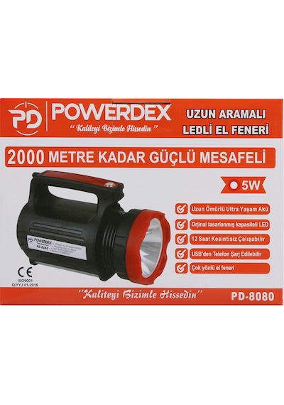 Powerdex PD-8080 5Watt Şarjlı Projektör Spot Fener