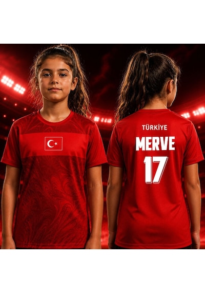 Bk Gift Kişiye Özel İsimli Ve Numaralı Türkiye Milli Takım Kız Çocuk Forması - Tek Yürek Milli Takım Ruhu Kırmızı