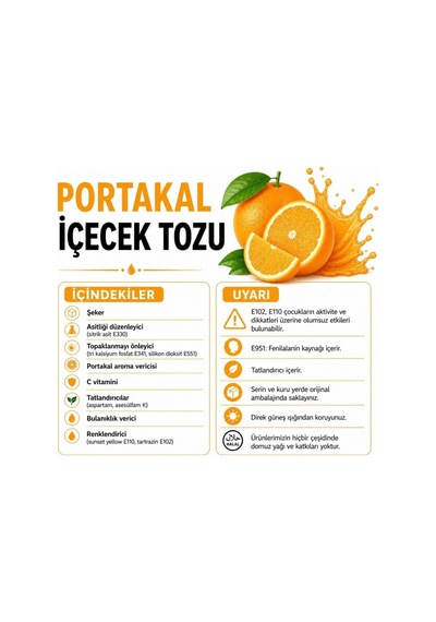 Ori Portakal Aromalı Soğuk Şerbetlik İçecek Tozu 450 Gr