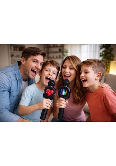 Doppler Tetris Karaoke Mikrofonu Ledli Ses Değiştirme Özellikli Işıklı Yeni