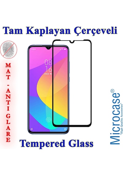 Microcase Xiaomi Mi 9 Lite Tam Kaplayan Çerçeveli Cam - Mat Siyah
