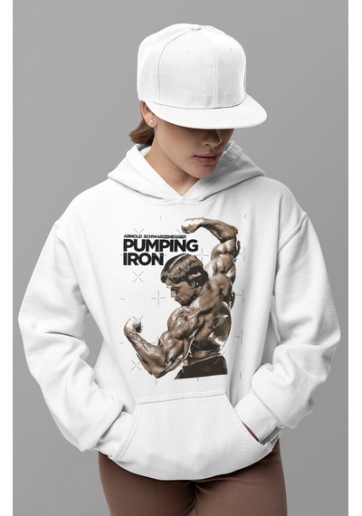 Sevbano Arnold Pumping Iron Bodybuilding Fitness Unisex Oversize Sporcu H beyaz