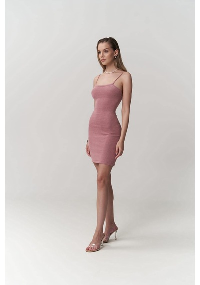 Mai Collection Mai Studios Co. Sunrise Pembe Sırt Dekolteli Kısa Triko Elbise Pembe