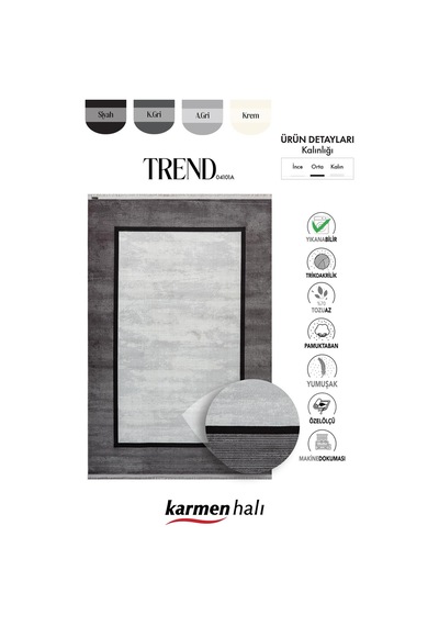 Trend 4101 Gri Akrilik Pamuk Yumuşak Modern Mutfak Yatak Odası Salon Oturma Odası Halısı-1093 Gri - Füme
