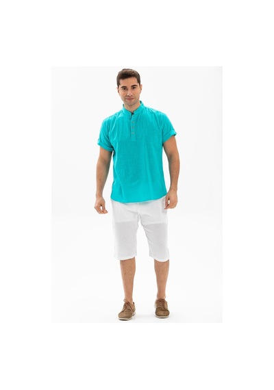 Kısa Kol Şile Bezi Bodrum Erkek T-shirt Turkuaz 3054-turkuaz Turkuaz