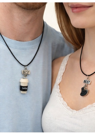 2 Li Best Friends Kahve Ve Kurabiye Figürlü Unisex Kolye Seti Çok renkli