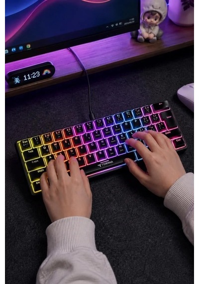 Masa Üstü Ofis Gereci Donanım Parçası Kablolu Klavye Rgb Işıklı Mekanik Q Klavye Tk04 Siyah